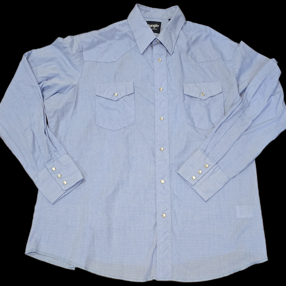 Wrangler Western Men's XL Blue Plaid Long-Sleeve Pearl Snap-up Shirt Westerncore